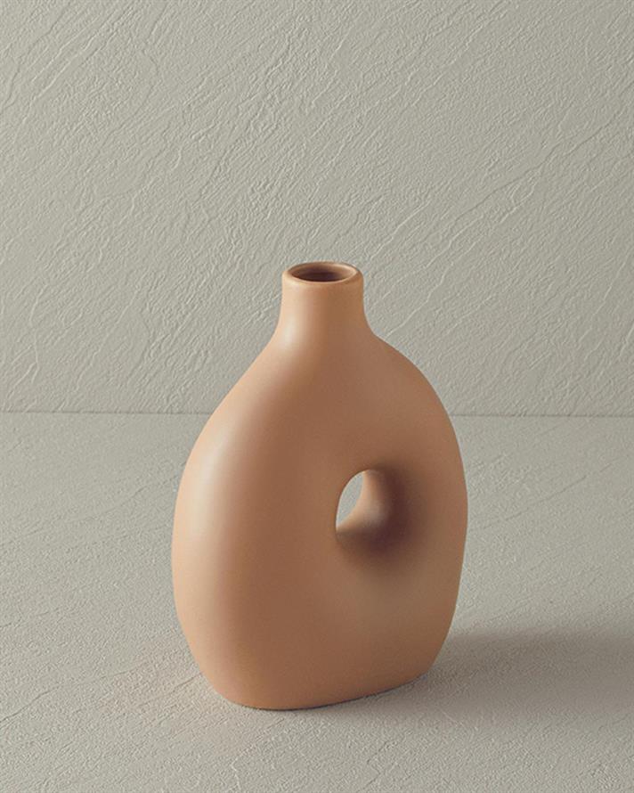 Vază, Edna, ceramică, 15,2x8,3x16,5 cm, deschis maro