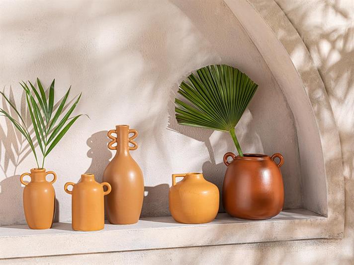 Vază, Eldora, dolomită, 17x17x16 cm, cărămiziu