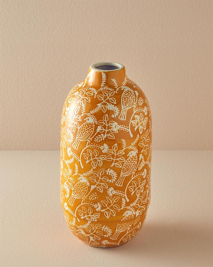 Vază, Garden Birds, ceramică, 17x17x18 cm, portocaliu