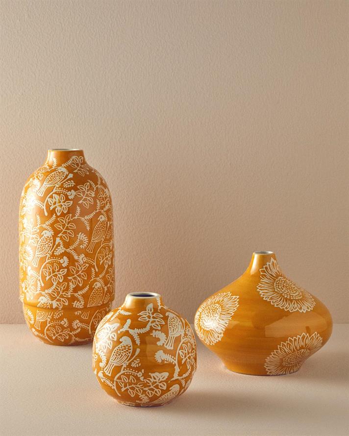 Vază, Garden Birds, ceramică, 17x17x18 cm, portocaliu