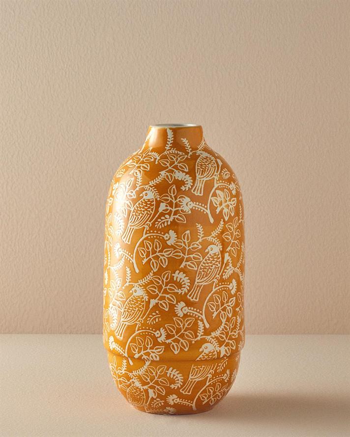 Vază, Garden Birds, ceramică, 17x17x18 cm, portocaliu