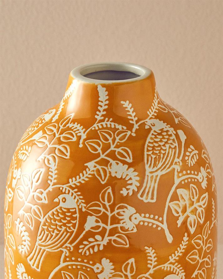Vază, Garden Birds, ceramică, 17x17x18 cm, portocaliu
