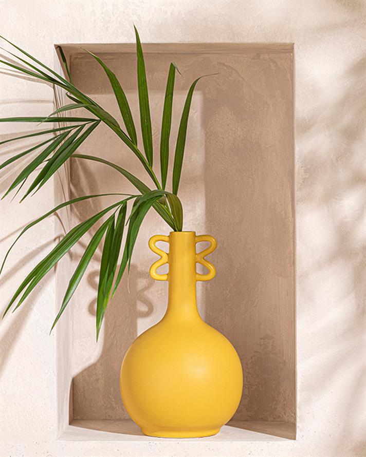 Vază, Mara, dolomită, 16x16x25 cm, galben