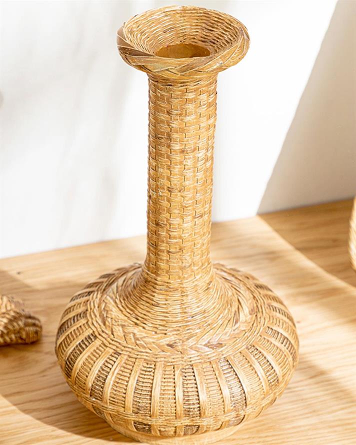 Vază, Natural, polirăsină, 15x15x26,5 cm, maro