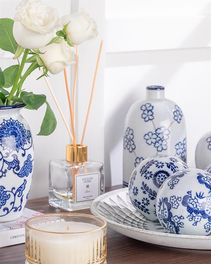 Vază, Shine Bright, porțelan, 9x9x15 cm, bleu-alb