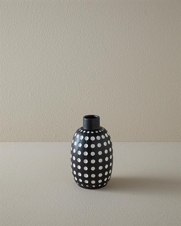 Vază, Spotty, dolomită, 12.6x12.6x21.5 cm, negru