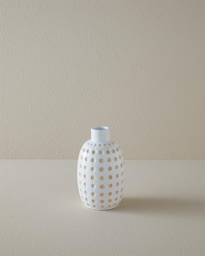 Vază, Spotty, dolomită, 12.6x12.6x21.5 cm, alb