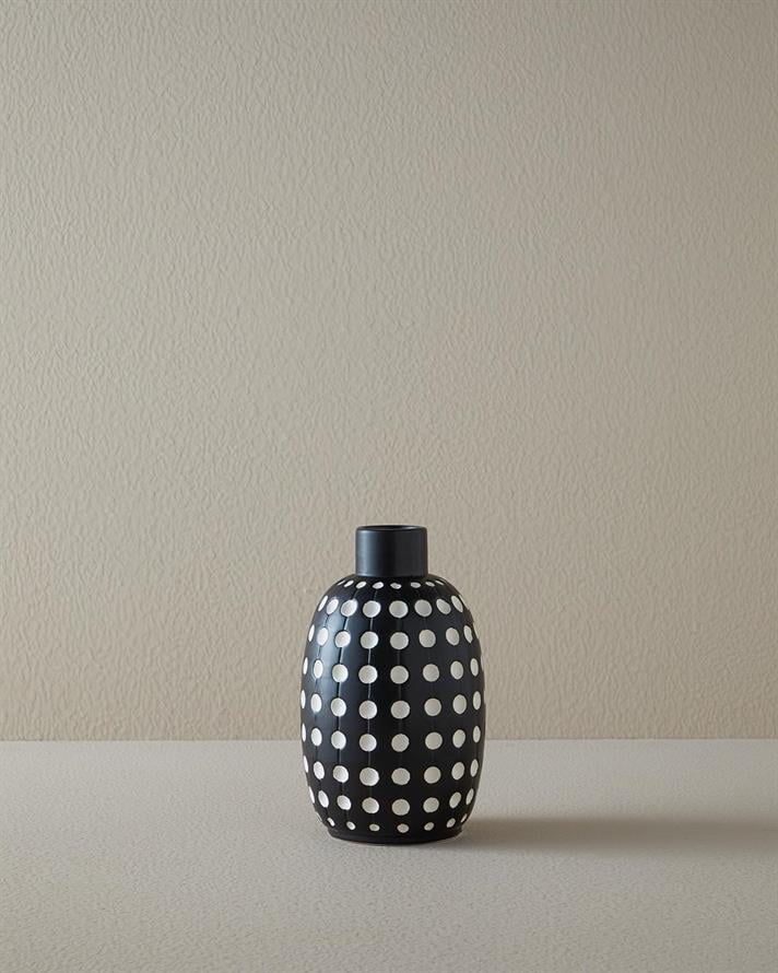 Vază, Spotty, dolomită, 12.6x12.6x21.5 cm, negru