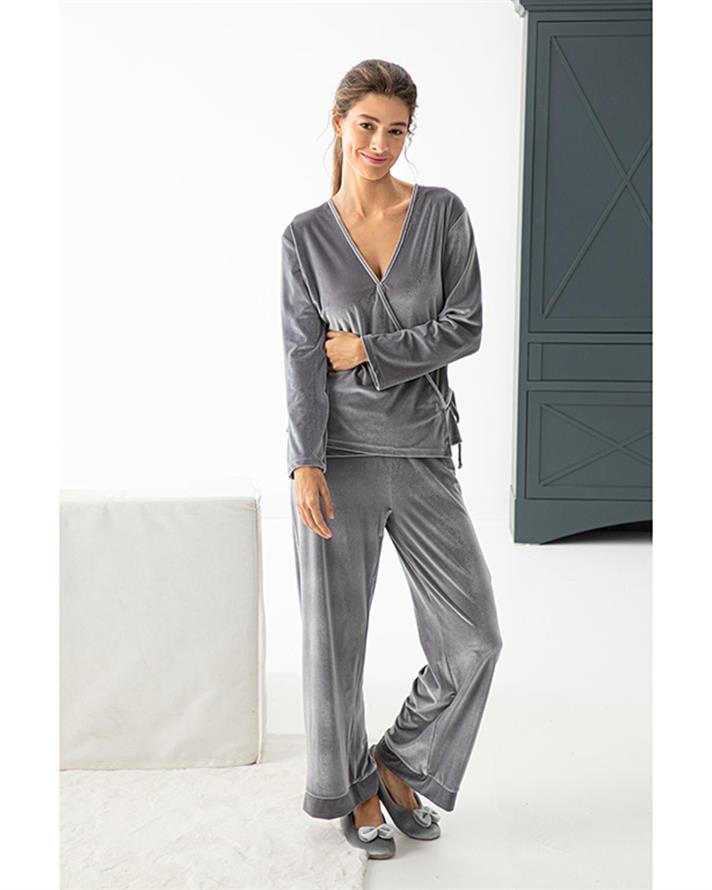 Velvet Touch Set De Pijamale Damă, Catifea, Xl, Albastru İnchis