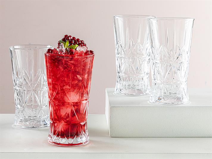 Set 4 pahare suc, Vera, portelan, 290 ml, transparent