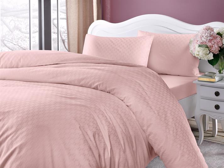 Verificare de vară  Saten din bumbac cu dungi  King Size  SET LENJERIE DE PAT 240x220 cm Pink
