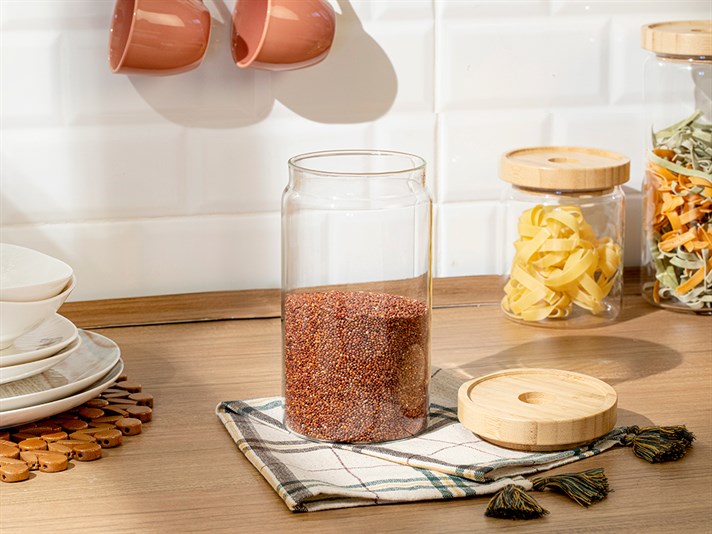 Checker Glass Storing Jar 1200 ml Transparent
