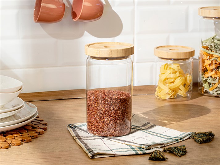 Checker Glass Storing Jar 1200 ml Transparent