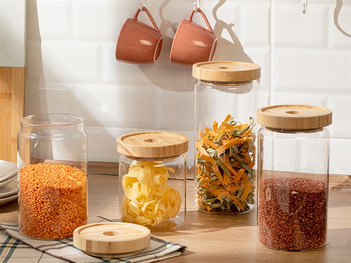 Checker Glass Storing Jar 1200 ml Transparent