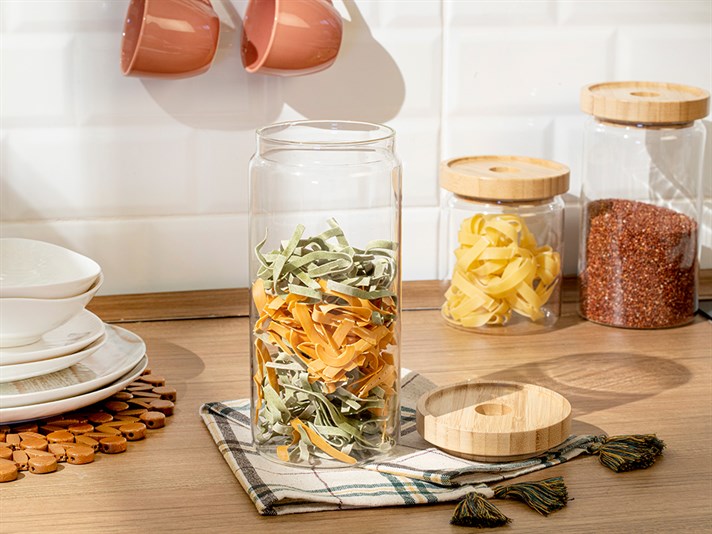 Checker Glass Storing Jar 1450 ml Transparent