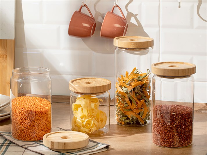 Checker Glass Storing Jar 630 ml Transparent
