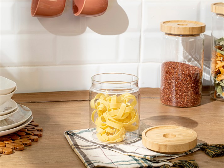 Checker Glass Storing Jar 630 ml Transparent