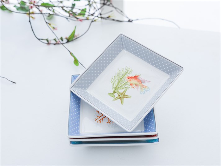 Life Of Sea Bone China 4 Pcs Appetizers 12 cm Blue