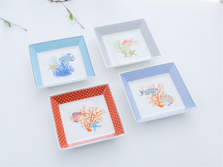 Life Of Sea Bone China 4 Pcs Appetizers 12 cm Blue