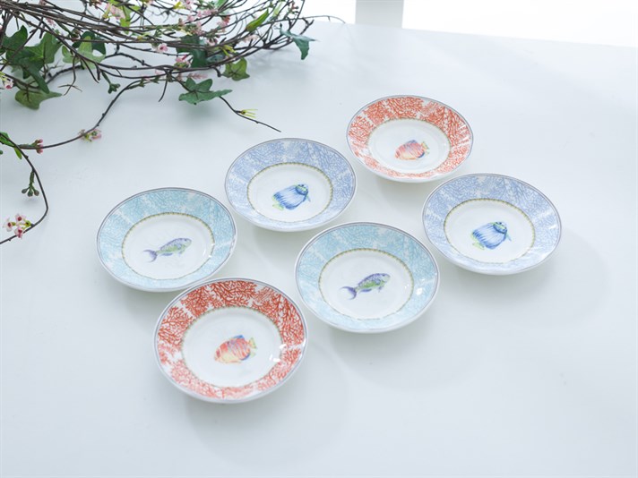 Life Of Sea Bone China 6 pcs Tea Plate 10x10 cm Blue