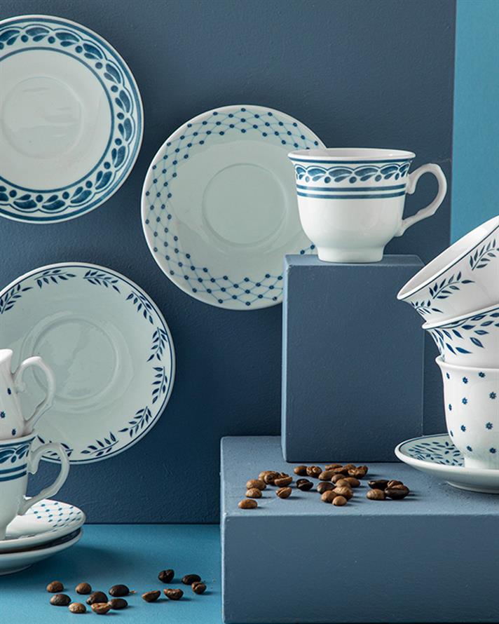 Vinka Set De Cești De Cafea 4 Bucăți Pentru 2 Persoane, Porțelan, 80 Ml, Mentă - Roz Deschis