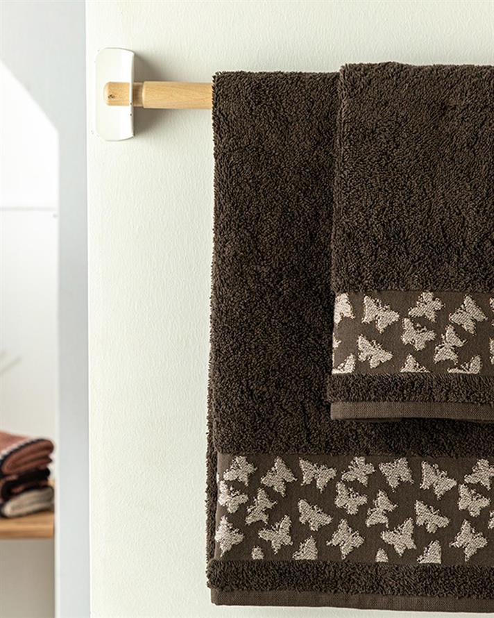 Butterfly Dream Bordered Jacquard Hand Towel 30x45 cm Brown