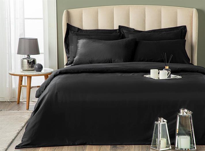 Vivian Set Lenjerie De Pat King Size 4 Perne - Set Lenjerie De Pat Satin Din Bumbac | English Home, 240 x 220 cm, Negru