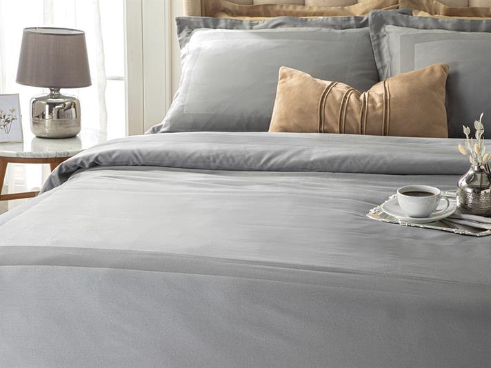 Vivid Set Lenjerie De Pat Dublu - Set Lenjerie De Pat Satin Din Bumbac | English Home, 200 x 220 cm, Argintiu