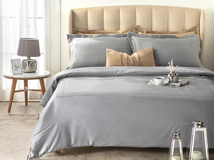 Vivid Set Lenjerie De Pat Dublu - Set Lenjerie De Pat Satin Din Bumbac | English Home, 200 x 220 cm, Argintiu