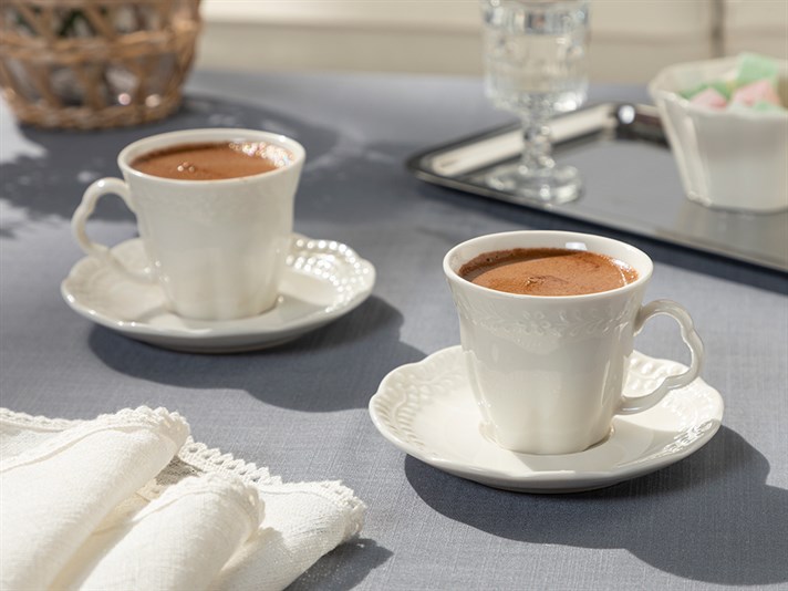 Viyana Porcelain 4 Parça 2 Kişilik Coffee Cup Set 80 ml Light Cream