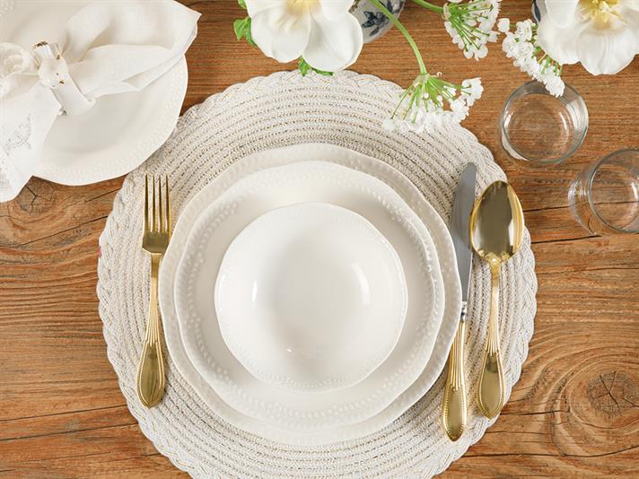 Viyana Porcelain Dinner Set 24 ParÃ§a 6 kiÅilik Cream