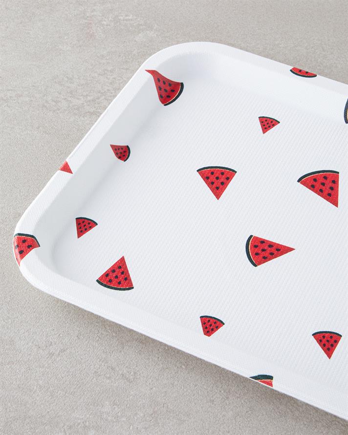 Tava servire, Watermellies, plastic, 31x21 Cm, alb - rosu