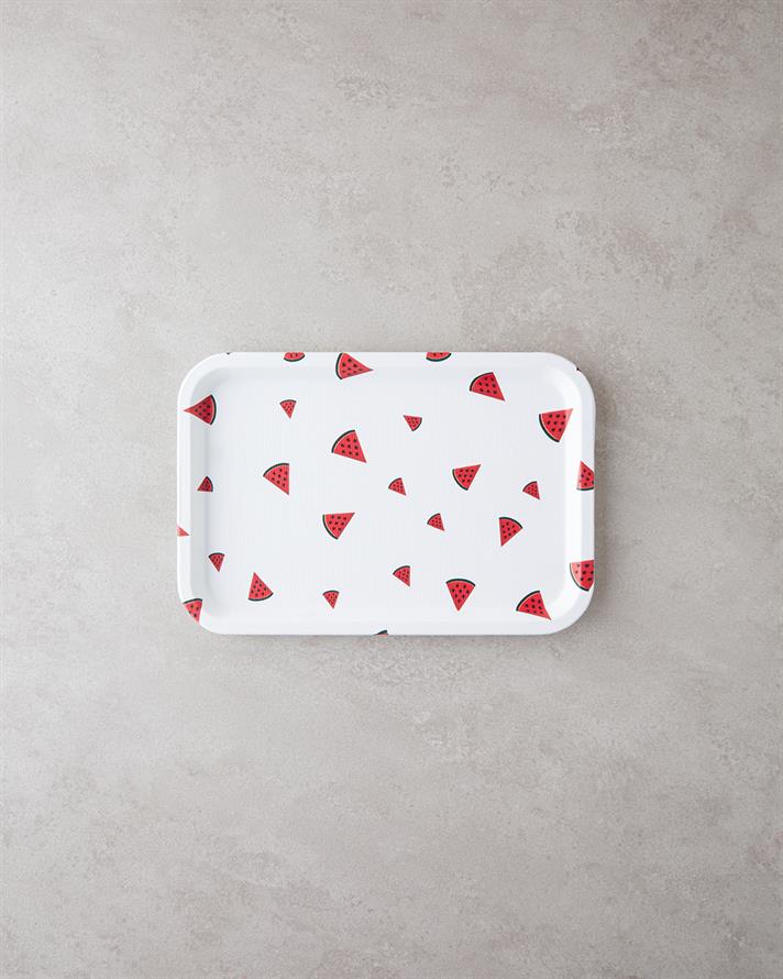 Tava servire, Watermellies, plastic, 31x21 Cm, alb - rosu