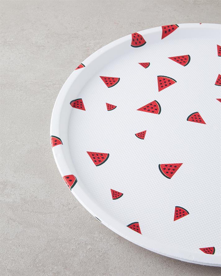 Tava servire, Watermellies, plastic, 36 cm, alb - rosu