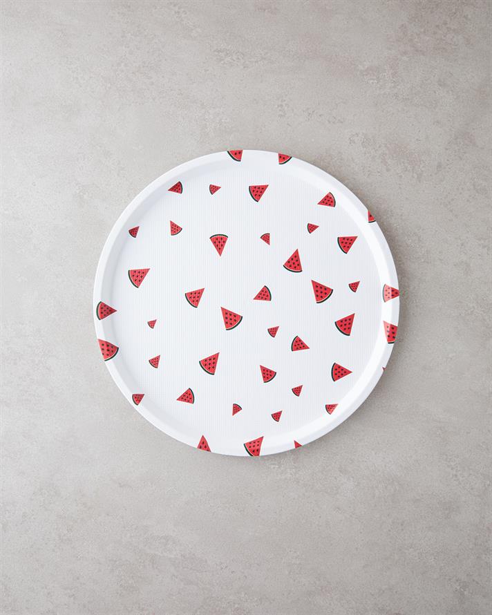 Tava servire, Watermellies, plastic, 36 cm, alb - rosu