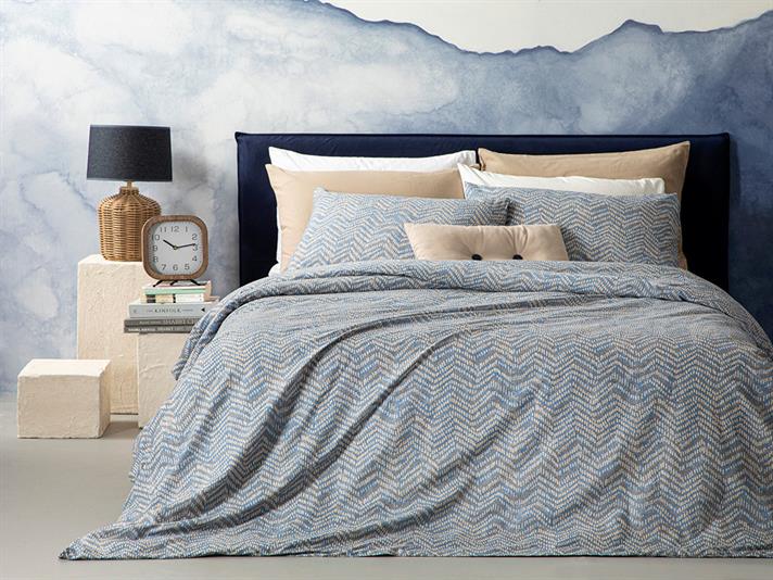 Wave Stripe Cu Bumbac Double Set Lenjerie De Pat 200x220 cm Albastru