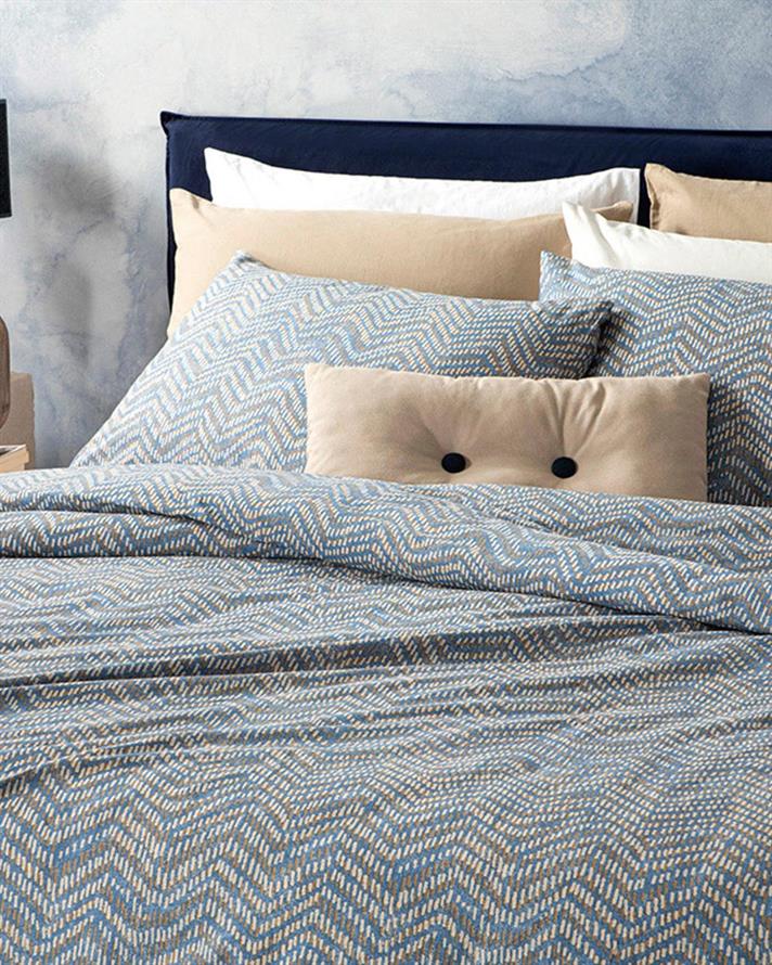Wave Stripe Cu Bumbac King Size Set Lenjerie De Pat 240x220 cm Albastru