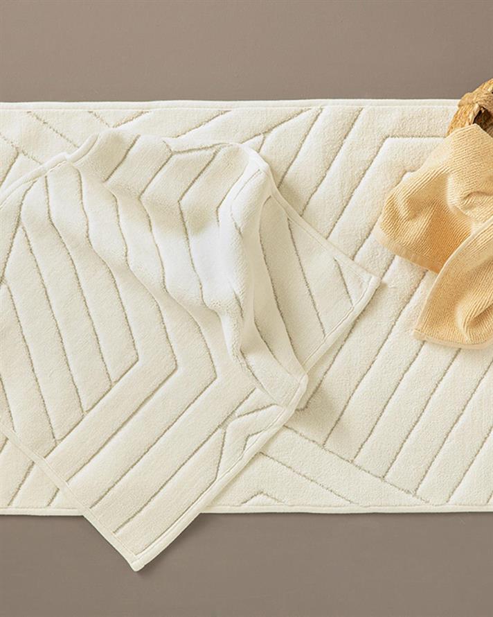 Wavy Cottony Bath Mat Set 60x100 cm + 60x50 cm Ecru