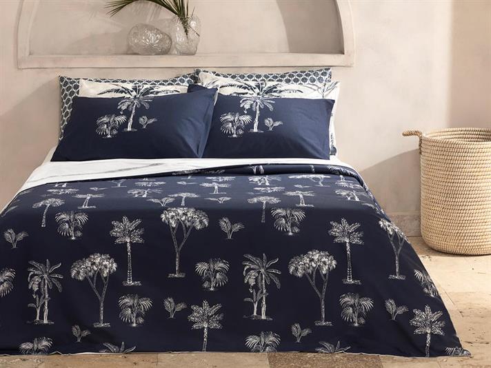 Wild Palms Cottony Meniu Mare Set Lenjerıe De Pat 240*220 Cm Albastru İnchis