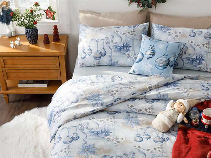 Wintertime Set Lenjerie De Pat Single - Set Lenjerie De Pat Bumbac | English Home, 160 x 220 cm, Albastru