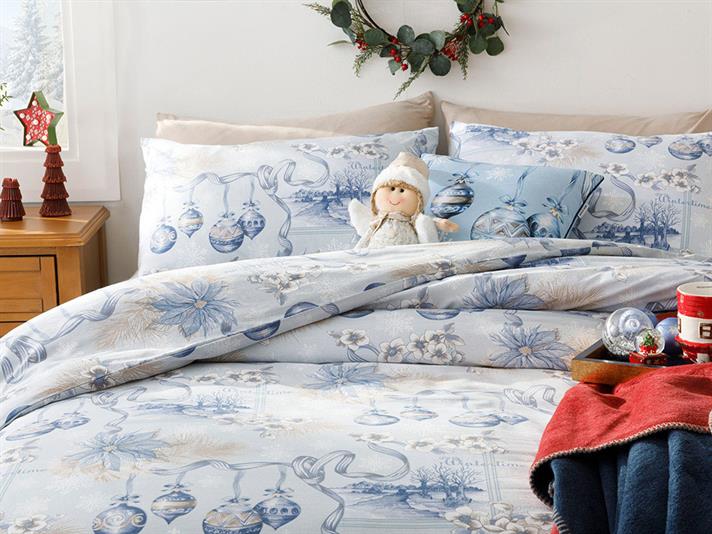 Wintertime Set Lenjerie De Pat Single - Set Lenjerie De Pat Bumbac | English Home, 160 x 220 cm, Albastru