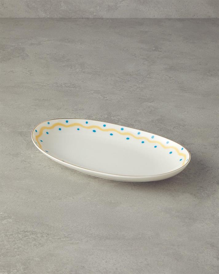 Yellow Carny Porțelan Bone Farfurie Alungită 25 cm Albastru - Galben