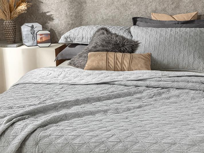 zburli Dolgulu Jakarlı Double Person  SET CUVERTURĂ DE PA 240x260 cm Gri.