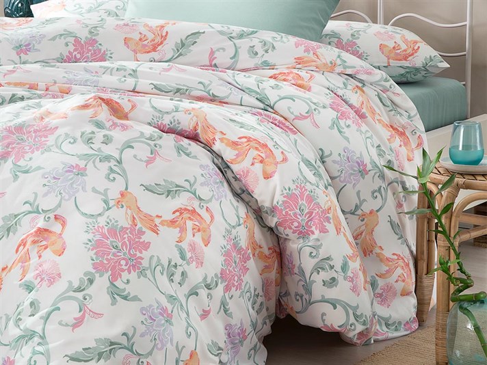 Zen Damask Bumbac Satinat King Size Lenjerie De Pat 240x220 cm Verde