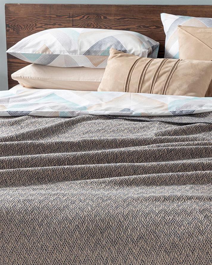 Zigzag Cu Bumbac Double Pătură 200x220 cm Antracit - Bej