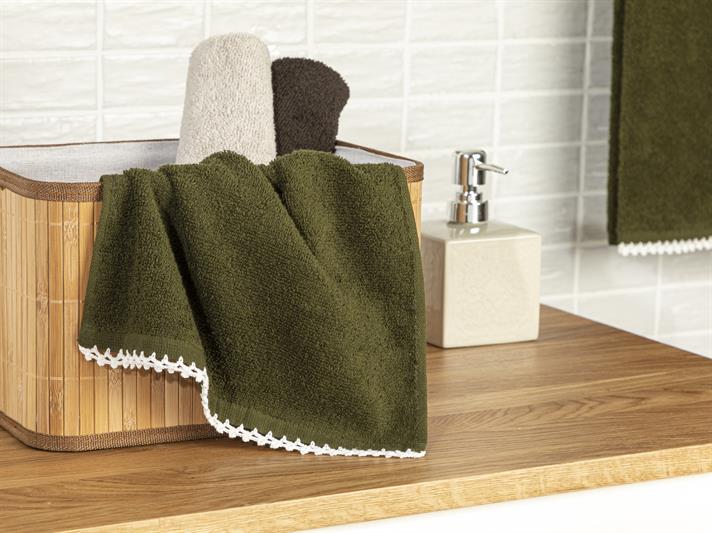 Zigzag Mono Cu Bumbac Croșetat Prosop De Mâini 30x40 cm Verde - Ecru