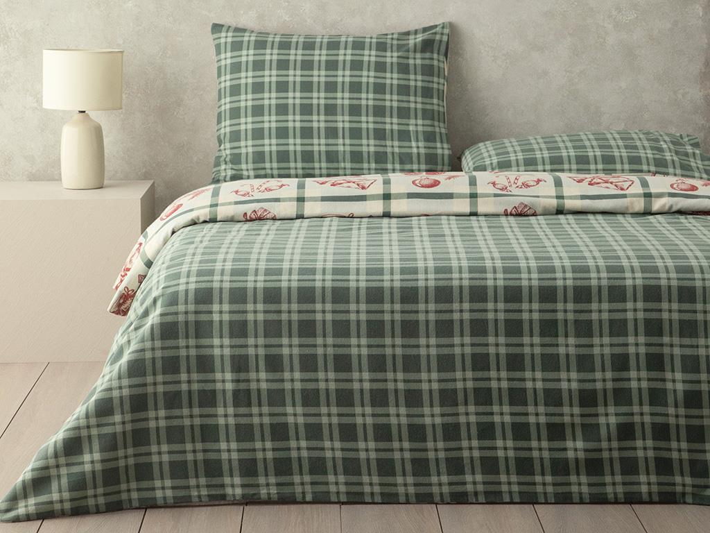 Lenjerie de pat completă, pentru două persoane, Winter Joy,bumbac, 200x220  cm/ 160x200 cm/ 50x70 cm, Verde
