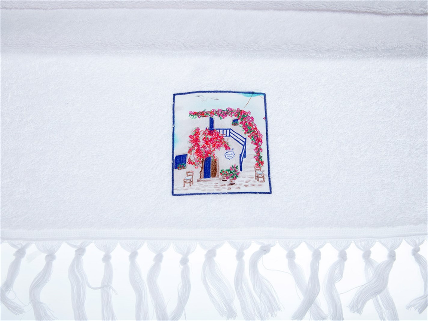 Casa Egee Cu broderie Cu franjuri PROSOP DE FAȚĂ 50x80 cm Albastru ...