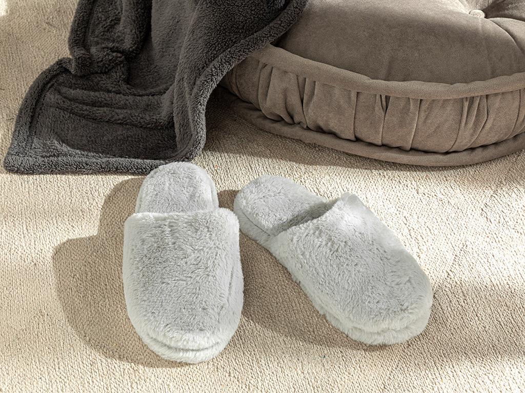 Fluffy Plush Women Home Slippers 40 Gray English Home Ro
