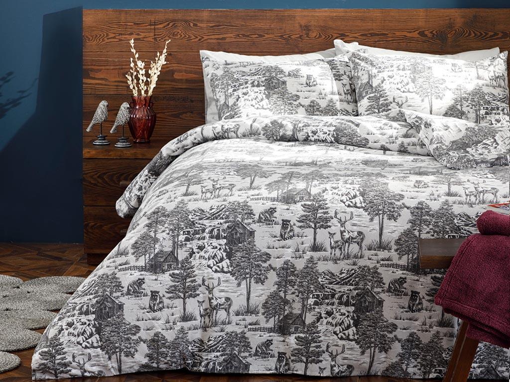 Winter Forest Flannel Double Person Duvet Cover Set 200x220 cm Gray | English  Home Ro